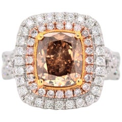 Natural Fancy Orange-Brown Diamond Double Cushion Halo Infinity Engagement Ring