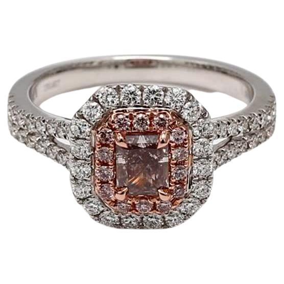 GIA Certified Natural Pink Radiant and White Diamond 1.08 Carat TW Gold Ring