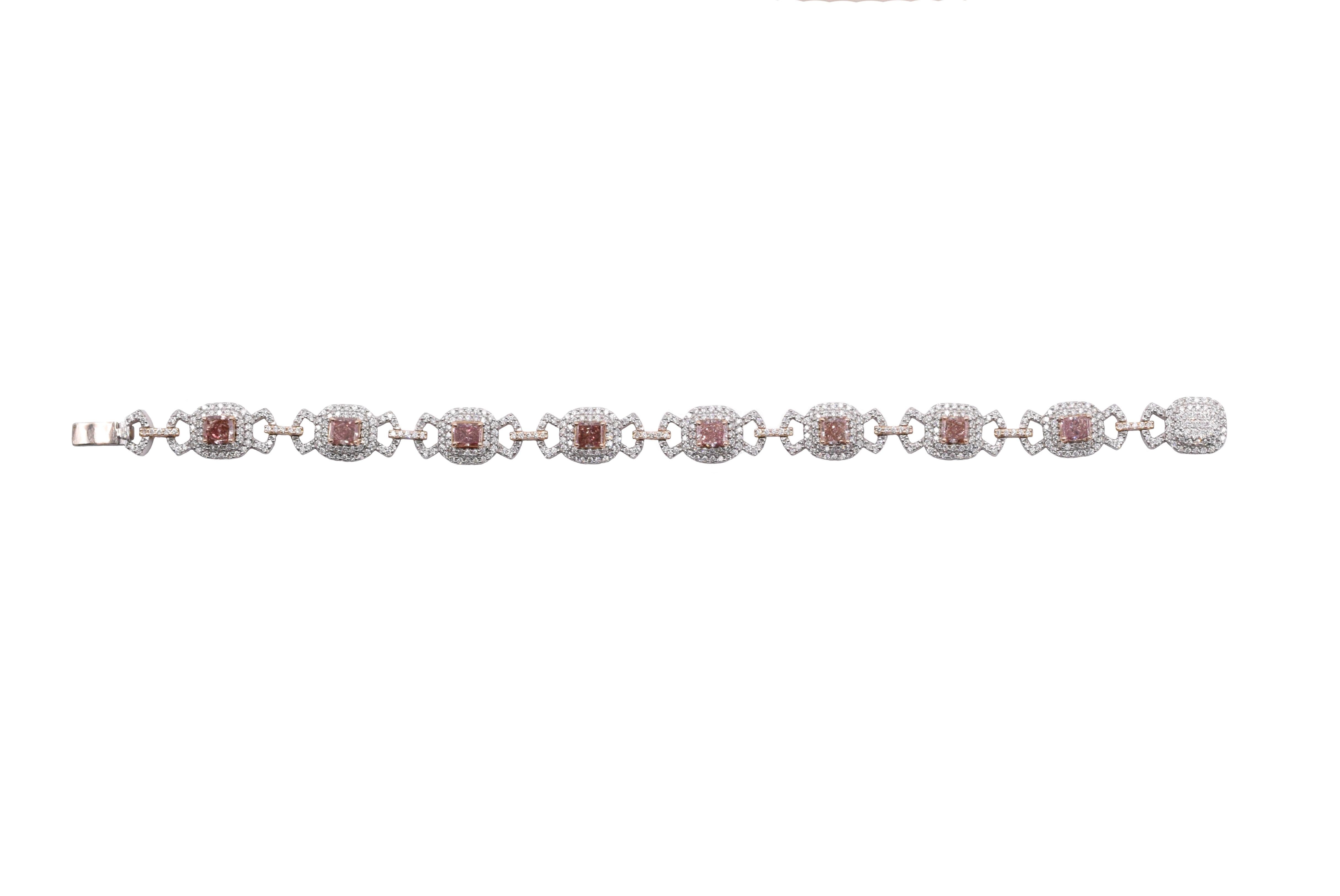 Artist Natural Fancy Pink Color GIA Certified Diamond Bracelet For Sale