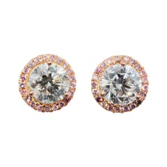 Natural Fancy Pink Diamond Earrings 18 Karat Pink Gold and Platinum