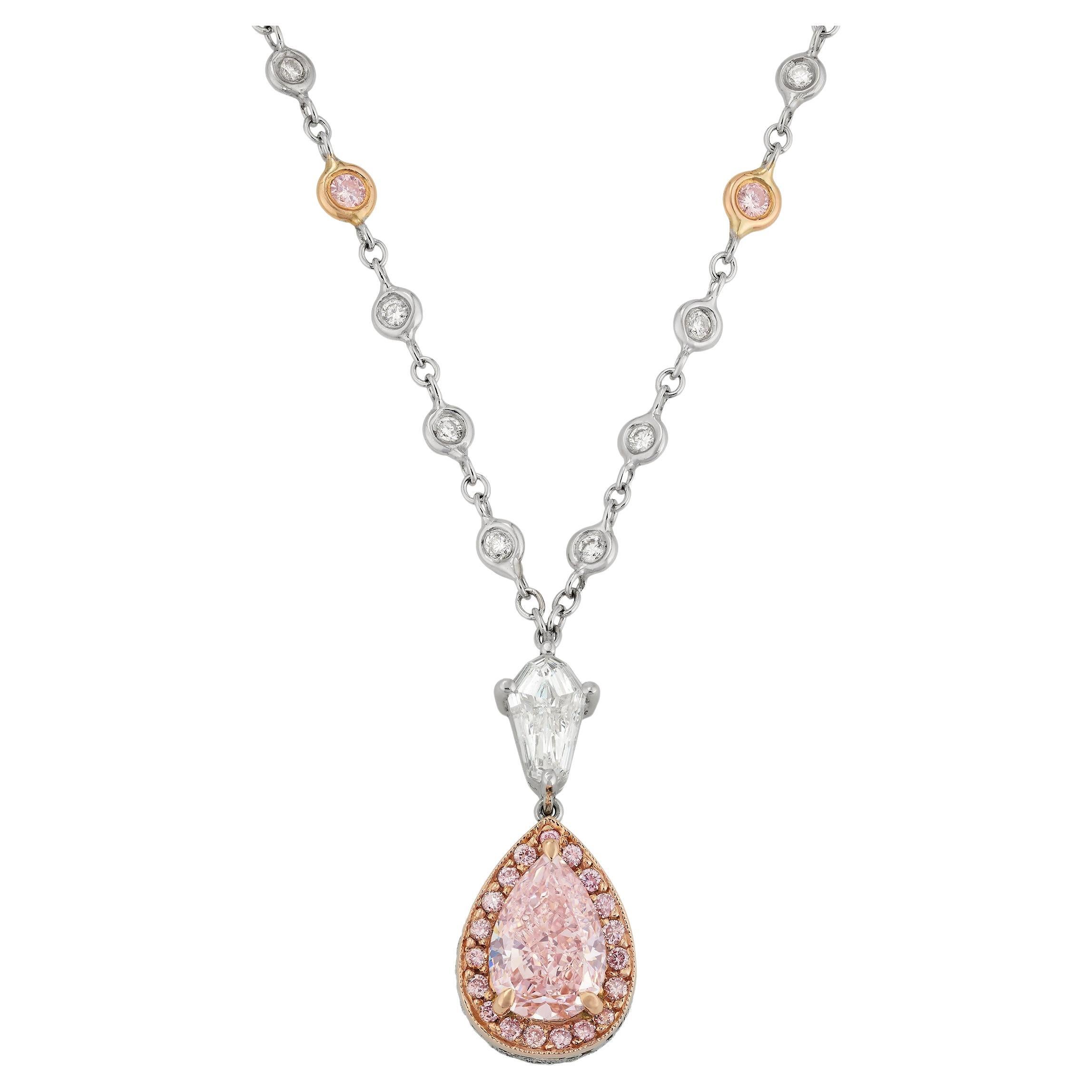 Natural Fancy Pink Diamond Pendant Necklace GIA Certified in 18K Gold & Platinum