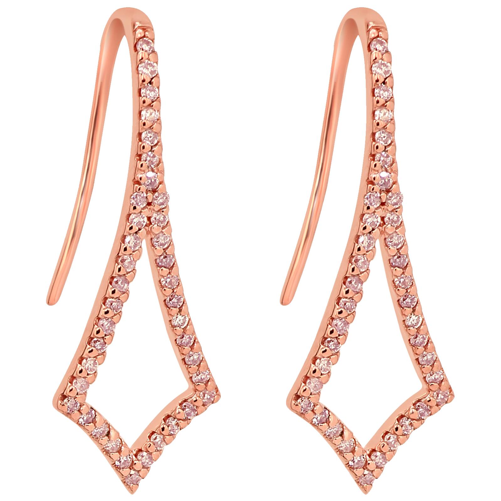 Natural Fancy Pink Diamond Round Dangle Drop Fashion Rose Gold Earring