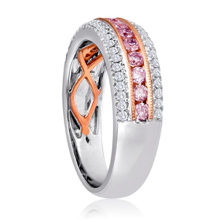 Natural Fancy Pink Diamond Three-Row Two-Color Gold Cocktail Band Ring 2