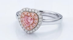 Natural Fancy Pink Heart-Shaped Diamond Double Halo Ring in 18K White Gold