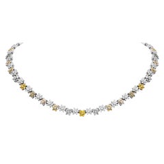 Natural Fancy Pink Yellow Diamond 18K Gold Flower Link Tennis Necklace