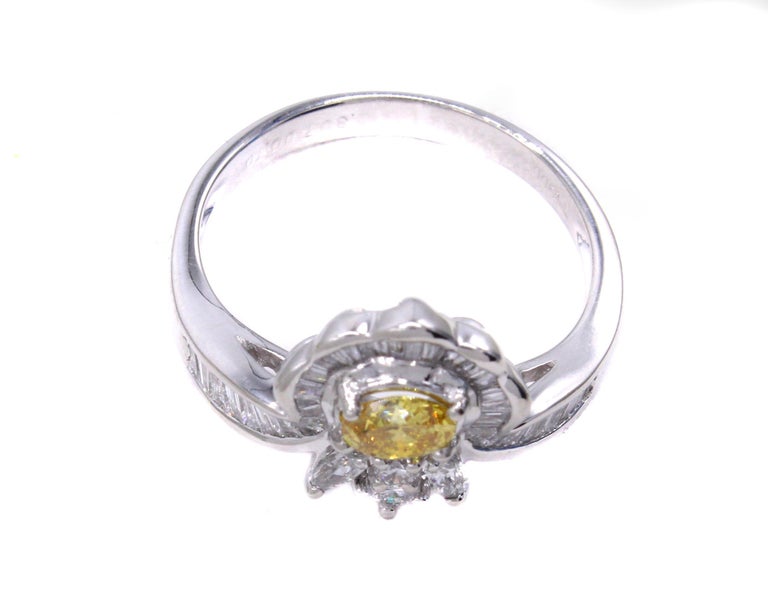 Contemporary Natural Fancy Vivid Orange-Yellow Diamond Platinum Engagement Ring For Sale