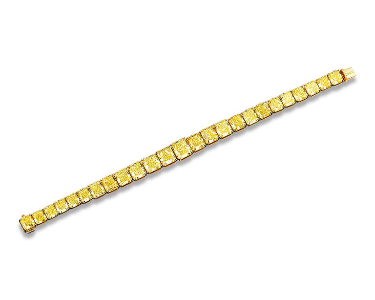 Contemporary Natural Fancy Vivid Yellow Diamond Bracelet 55.66 Carat For Sale
