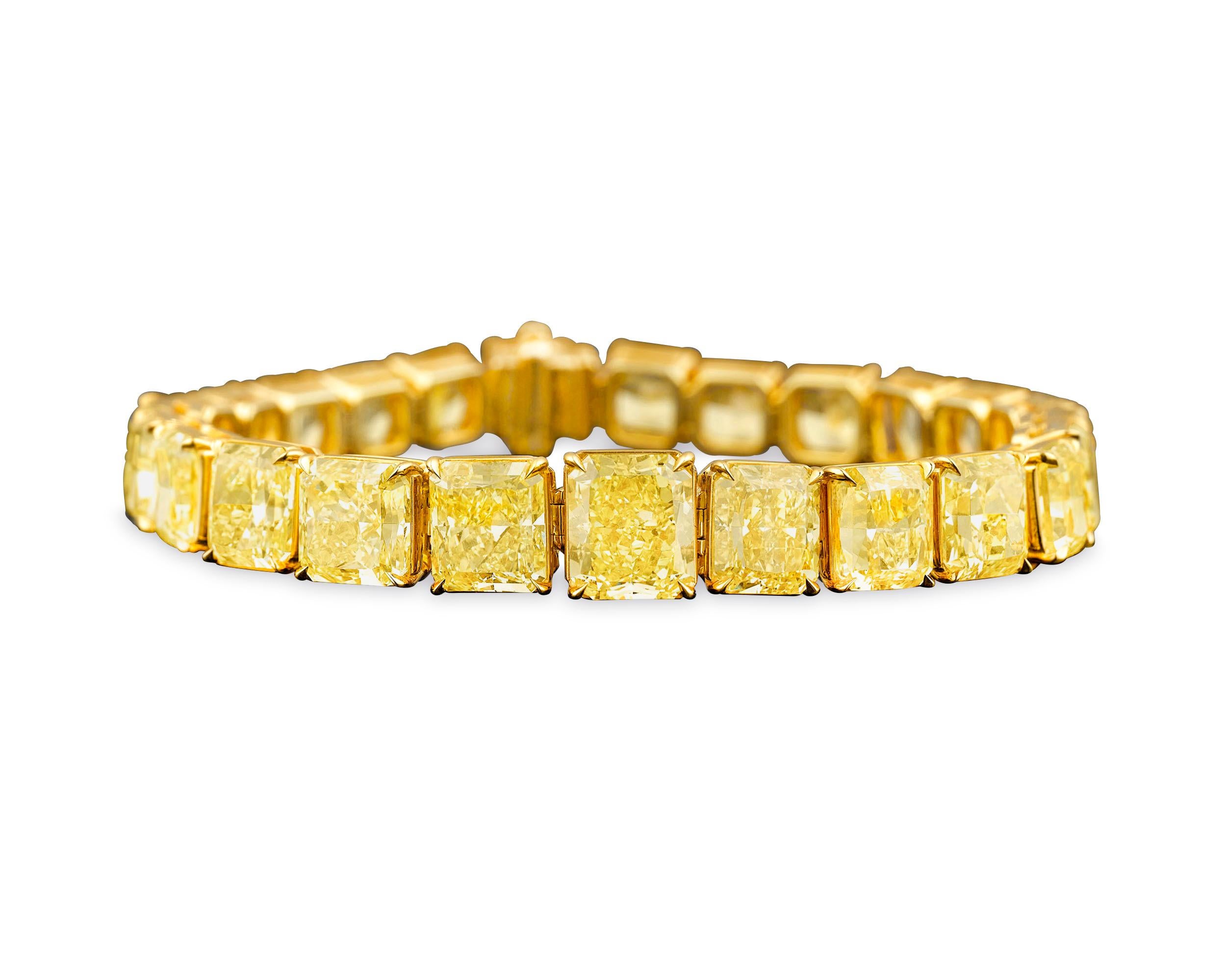 Contemporary Natural Fancy Vivid Yellow Diamond Bracelet 55.66 Carat