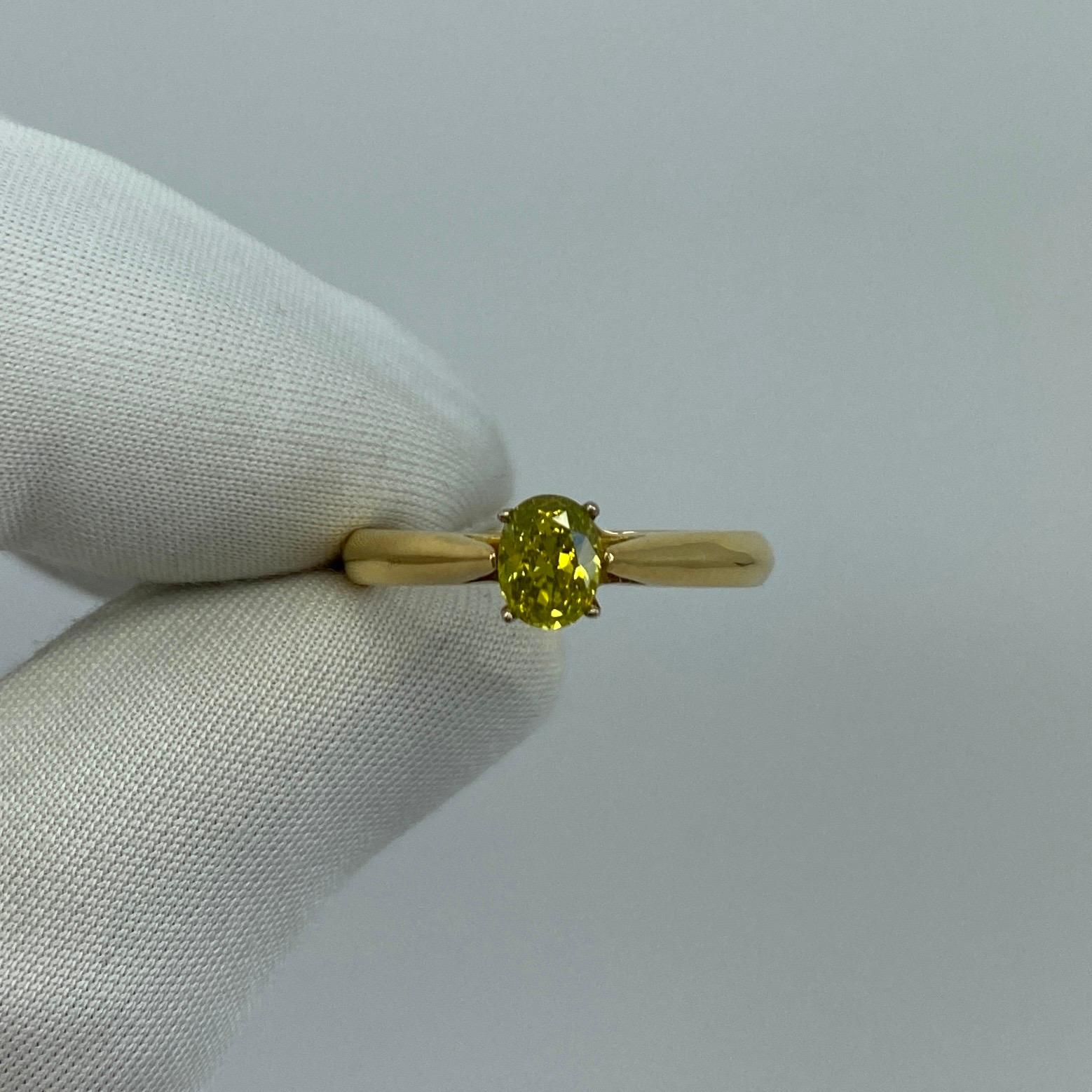 Natural Fancy Vivid Yellow Green Diamond 0.51 Carat Solitaire 18 Karat Gold Ring 4