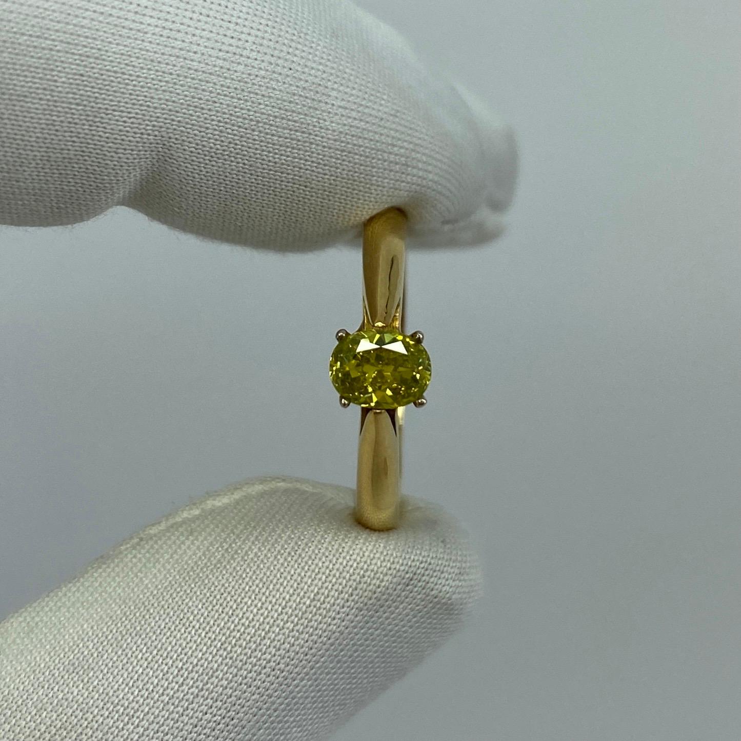 Natural Fancy Vivid Yellow Green Diamond 0.51 Carat Solitaire 18 Karat Gold Ring 5