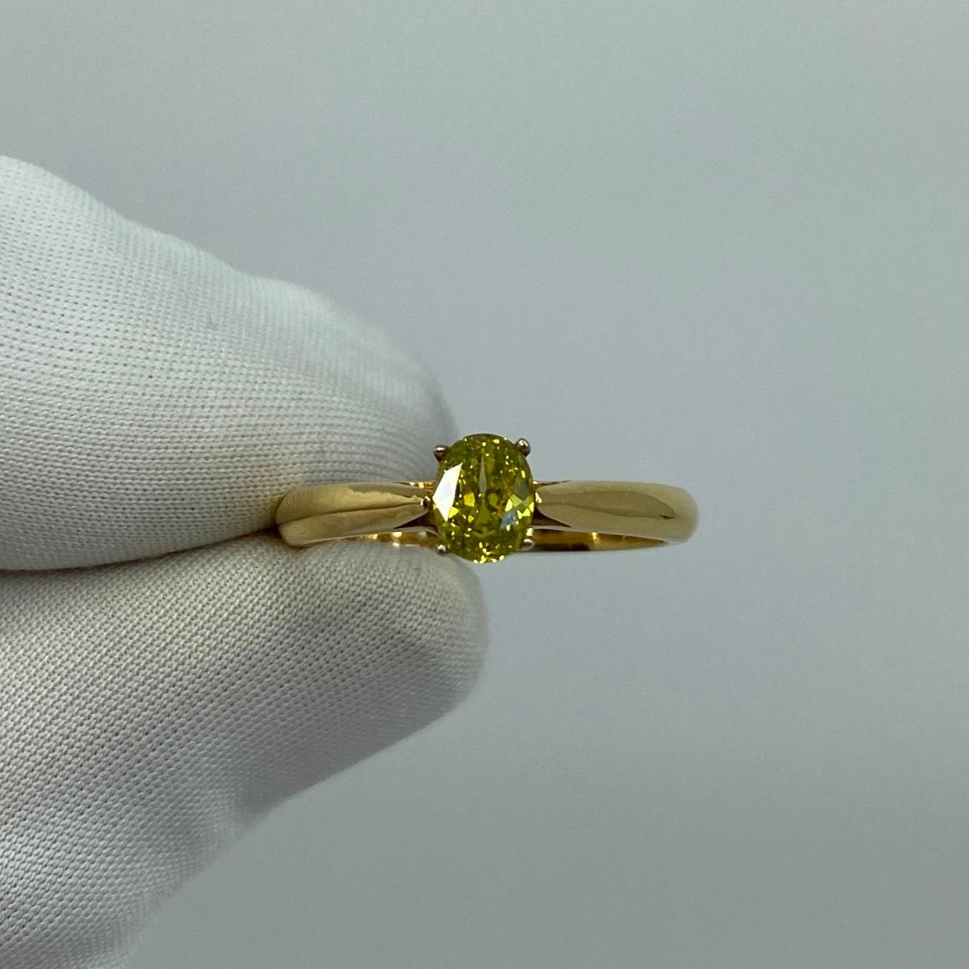 Natural Fancy Vivid Yellow Green Diamond 0.51 Carat Solitaire 18 Karat Gold Ring 6