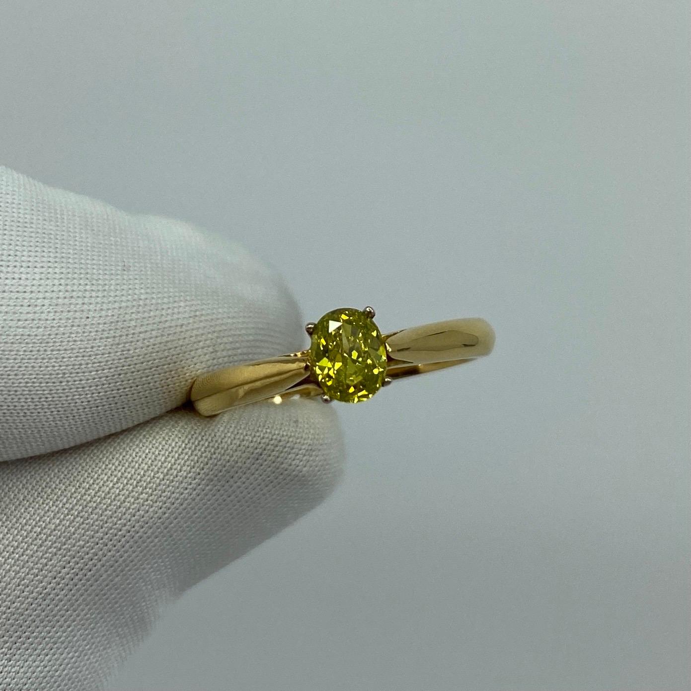 Natural Fancy Vivid Yellow Green Diamond 0.51 Carat Solitaire 18 Karat Gold Ring 7