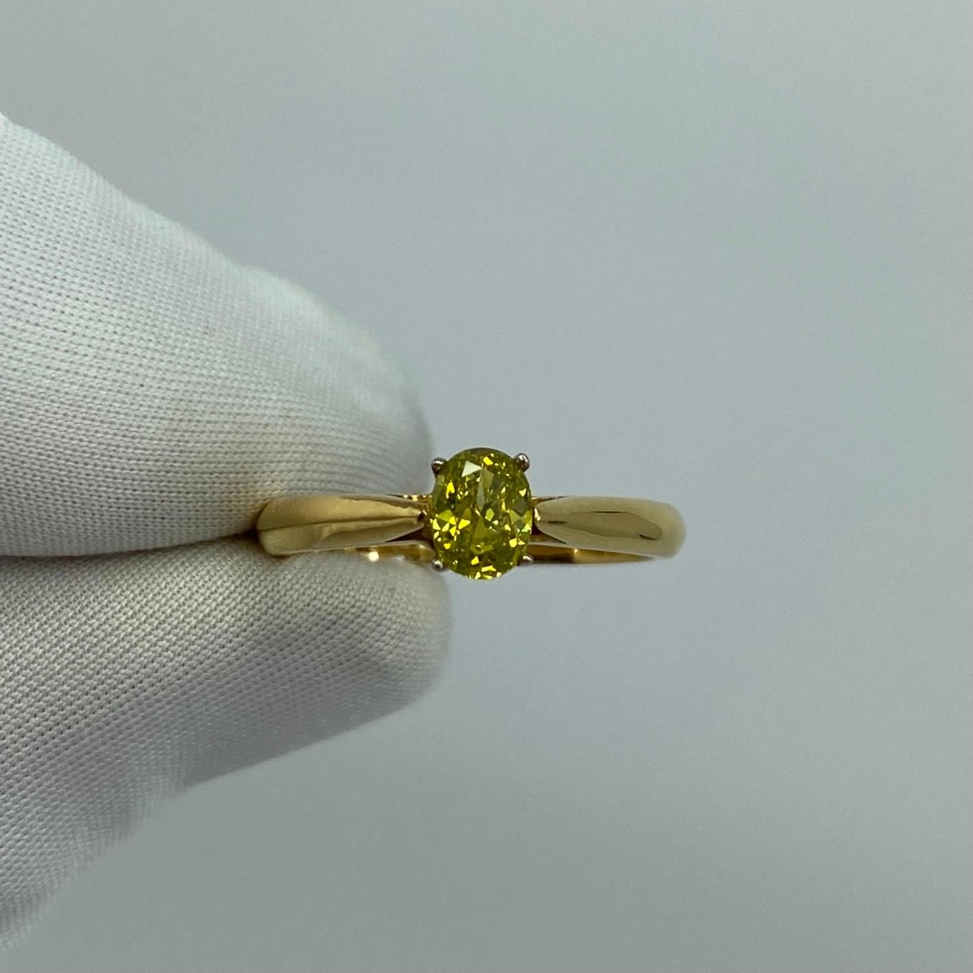 Natural Fancy Vivid Yellow Green Diamond 0.51 Carat Solitaire 18 Karat Gold Ring 8