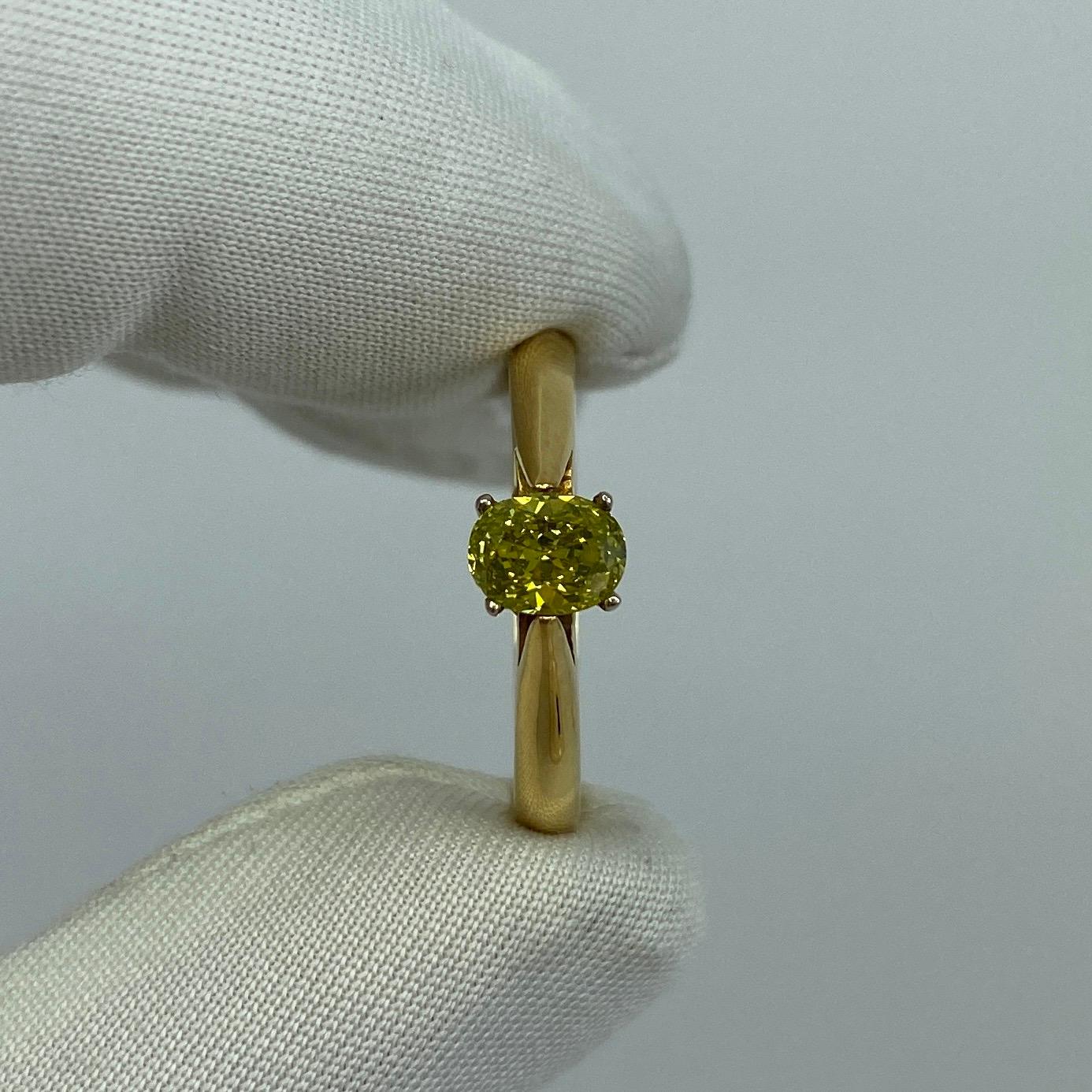 Natural Fancy Vivid Yellow Green Diamond 0.51 Carat Solitaire 18 Karat Gold Ring 1