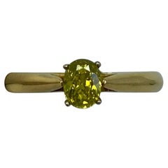 Natural Fancy Vivid Yellow Green Diamond 0.51 Carat Solitaire 18 Karat Gold Ring