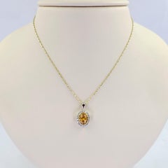 GIA Certified Natural Fancy Vivid Yellowish Orange Diamond Halo Pendant Necklace