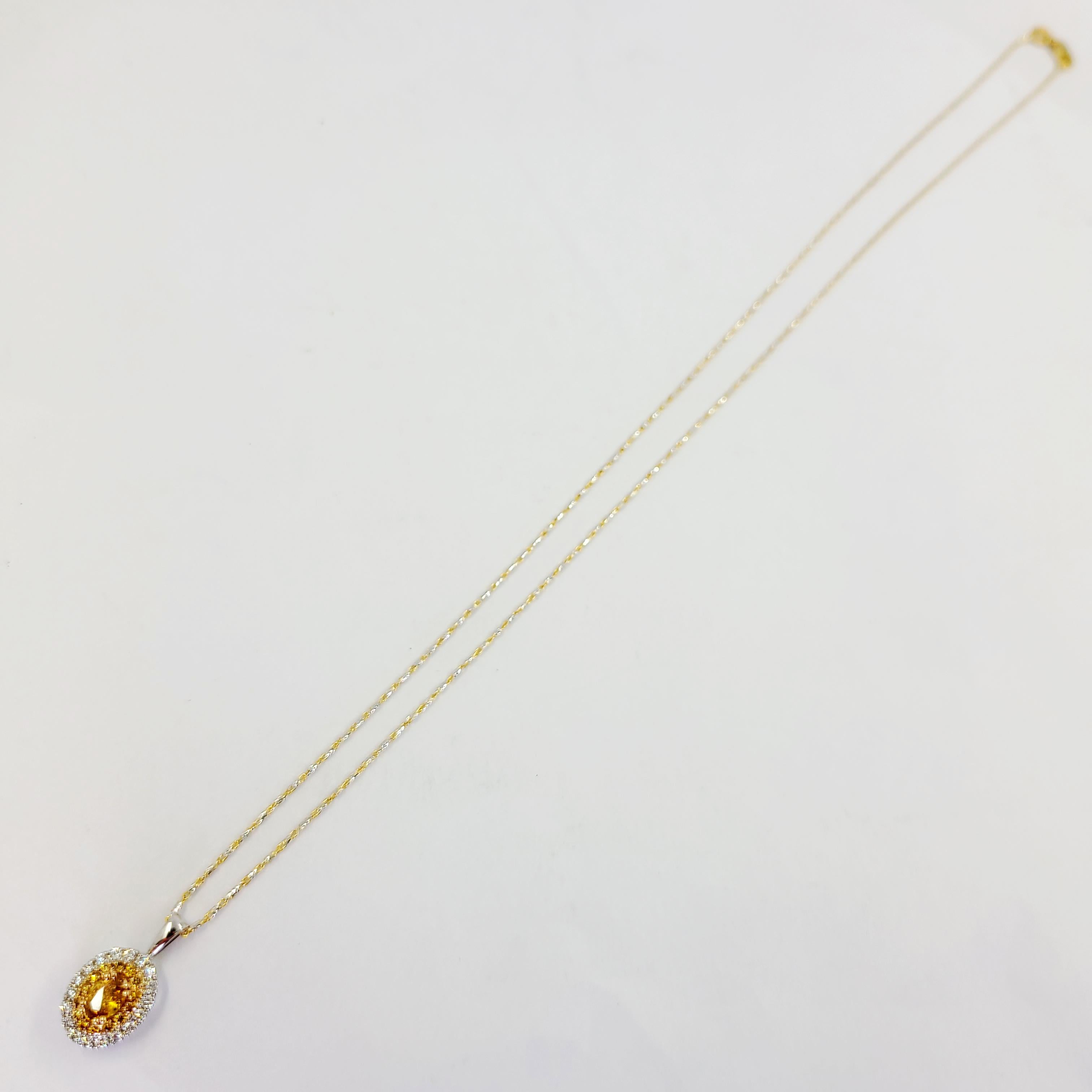 GIA Certified Natural Fancy Vivid Yellowish Orange Diamond Halo Pendant Necklace In New Condition For Sale In Coral Gables, FL