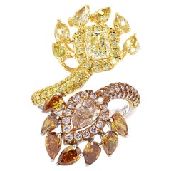Natural Fancy Yellow and Brown Diamond Bypass Ring in 18K Solid Gold (Certified)