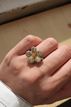 Natural Fancy Yellow and Orange Diamond Flower-Motif Cocktail Ring in 18k Gold