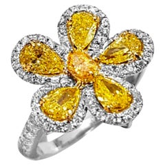 Natural Fancy Yellow and Orange Diamond Flower-Motif Cocktail Ring in 18k Gold