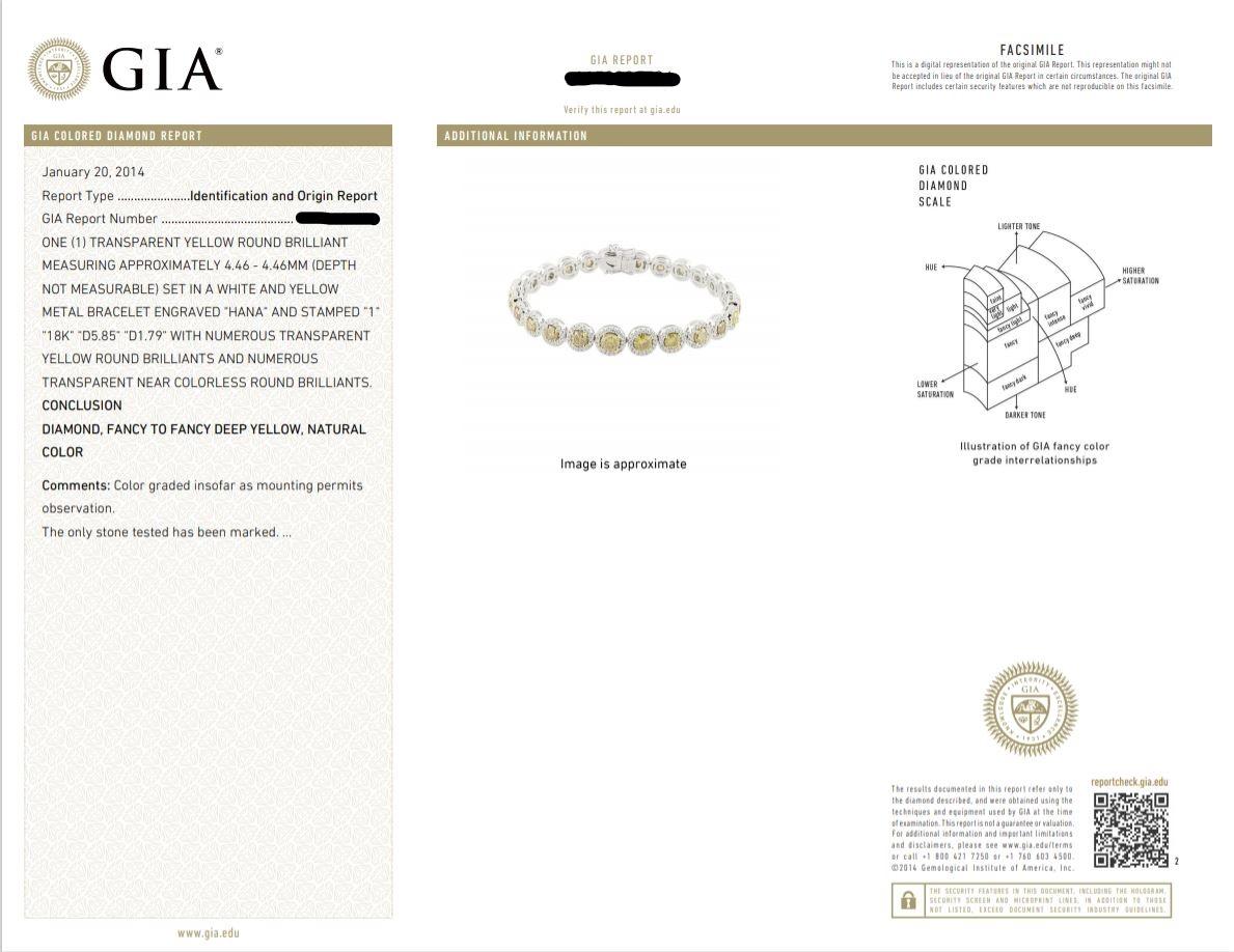Women's Natural Fancy Yellow and White Diamond Bracelet GIA Certified For Sale