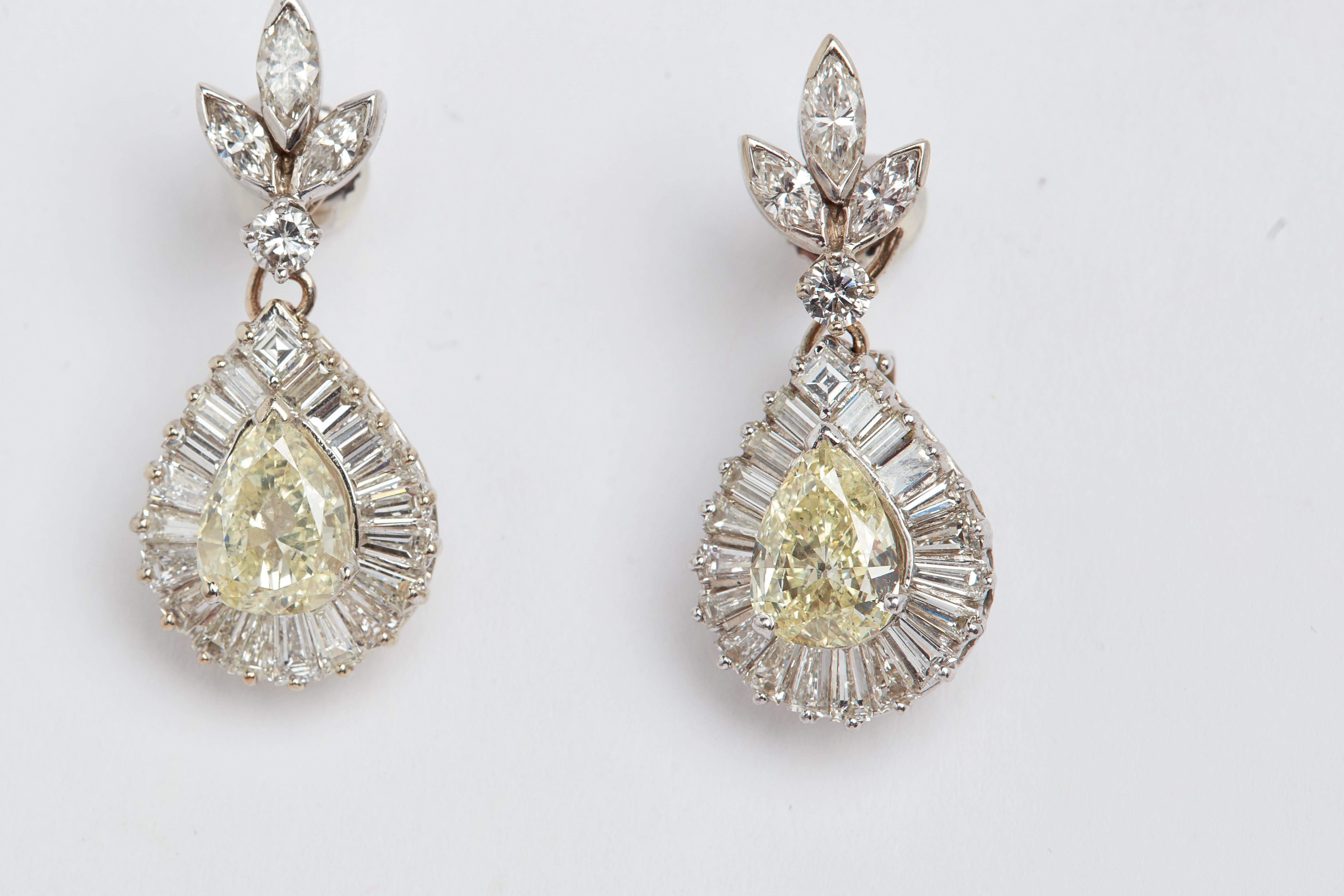 Natural Fancy Yellow and White Diamond Earrings with 18 Karat White Gold 2