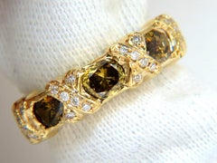 Natural Fancy Yellow Brown 1.65 Carat Diamonds "X" Deco 14 Karat Ring*