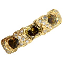 Natural Fancy Yellow Brown 1.65 Carat Diamonds "X" Deco 14 Karat Ring*