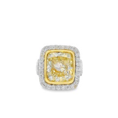 Natural Fancy Yellow Cushion Cut Diamond 18-Karat Engagement Ring In Stock