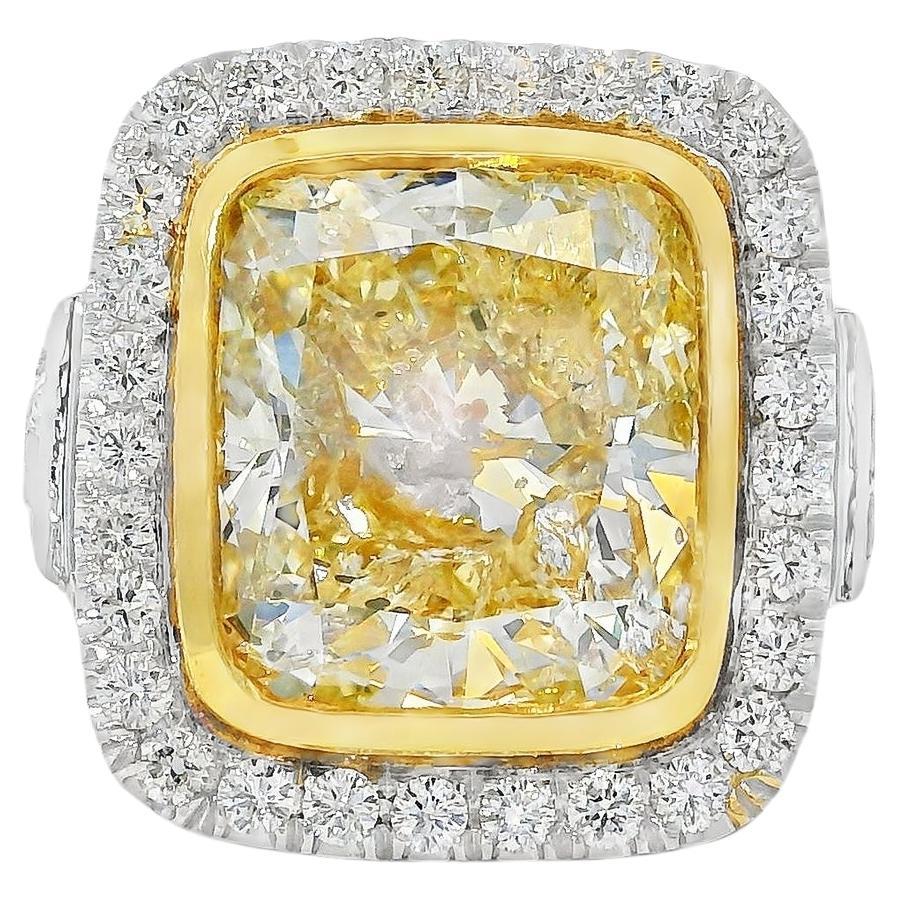 Natural Fancy Yellow Cushion Cut Diamond 18-Karat Engagement Ring In Stock