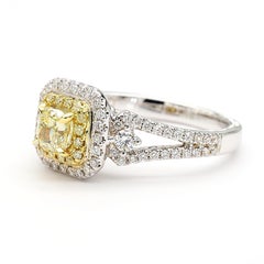 Natural Fancy Yellow Cushion Diamond 1.01 Carat TW Gold Cocktail Ring