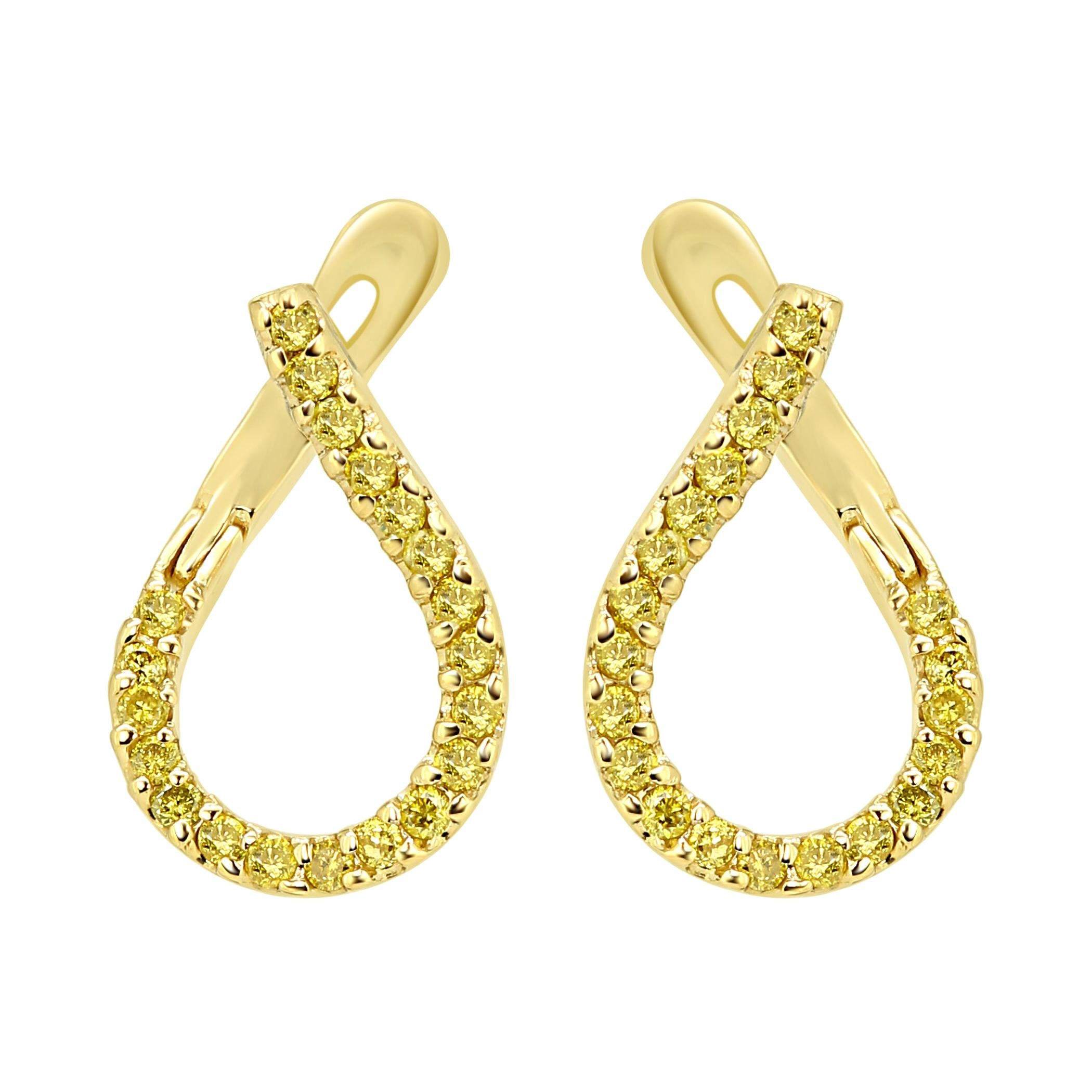 Natural Fancy Yellow Diamond 14 Karat Gold Fashion Hoop ClipOn Dangle