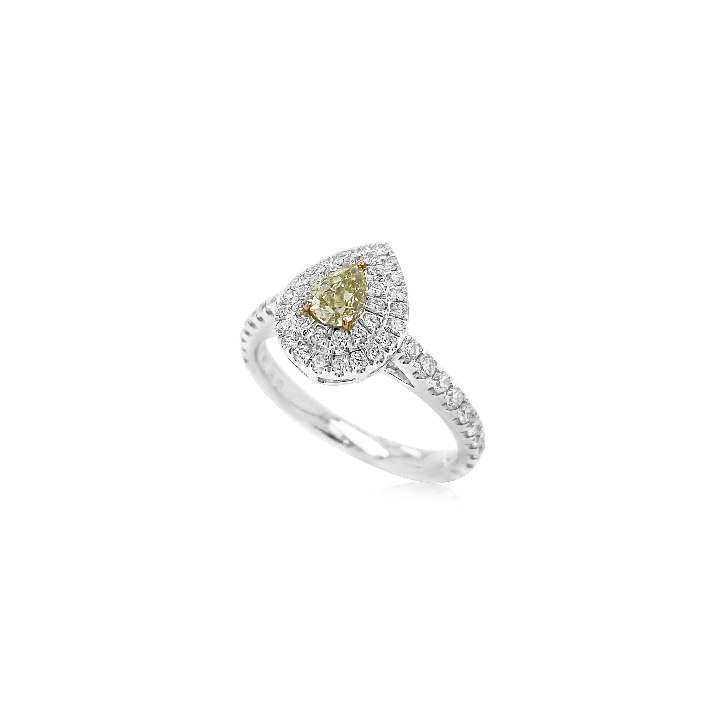 Verlobungsring in Birnenform mit natürlichem gelbem Fancy-Diamant und weißem Diamant (Tropfenschliff) im Angebot