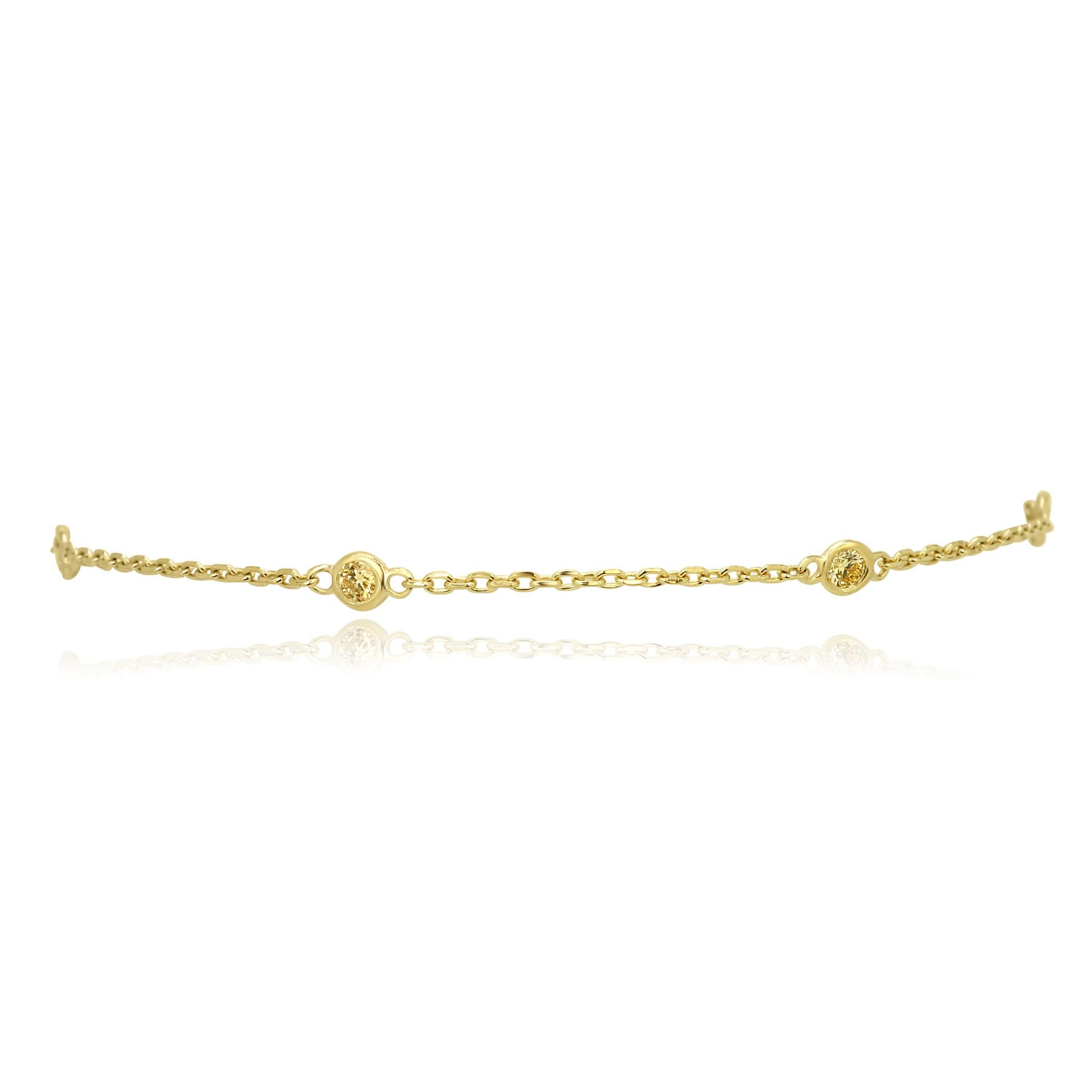 Natural Fancy yellow Diamond Rounds 0.23 Carat in Bezel set Diamond By Yard Style Bracelet and Anklet in 14K Yellow Gold .

MADE IN USA
Total Weight 0.23 Carat