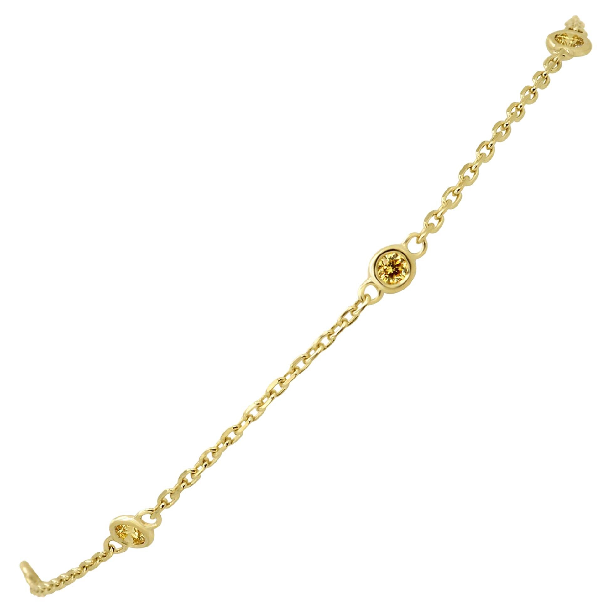 Natural Fancy Yellow Diamond Bezel Set Diamond by Yard Gold Bracelet Anklets