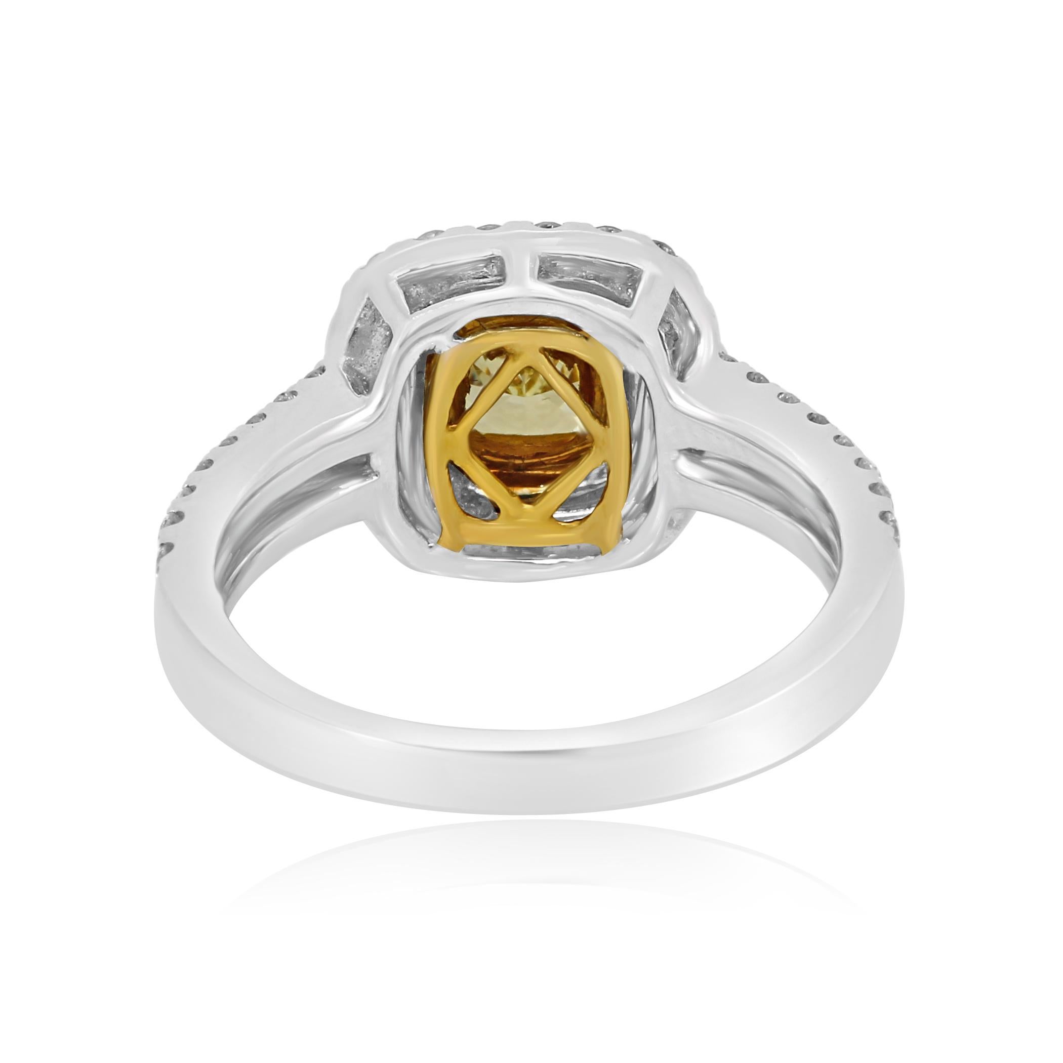 Natural Fancy Yellow Diamond Double Halo Two-Color Gold Bridal Cocktail Ring 1