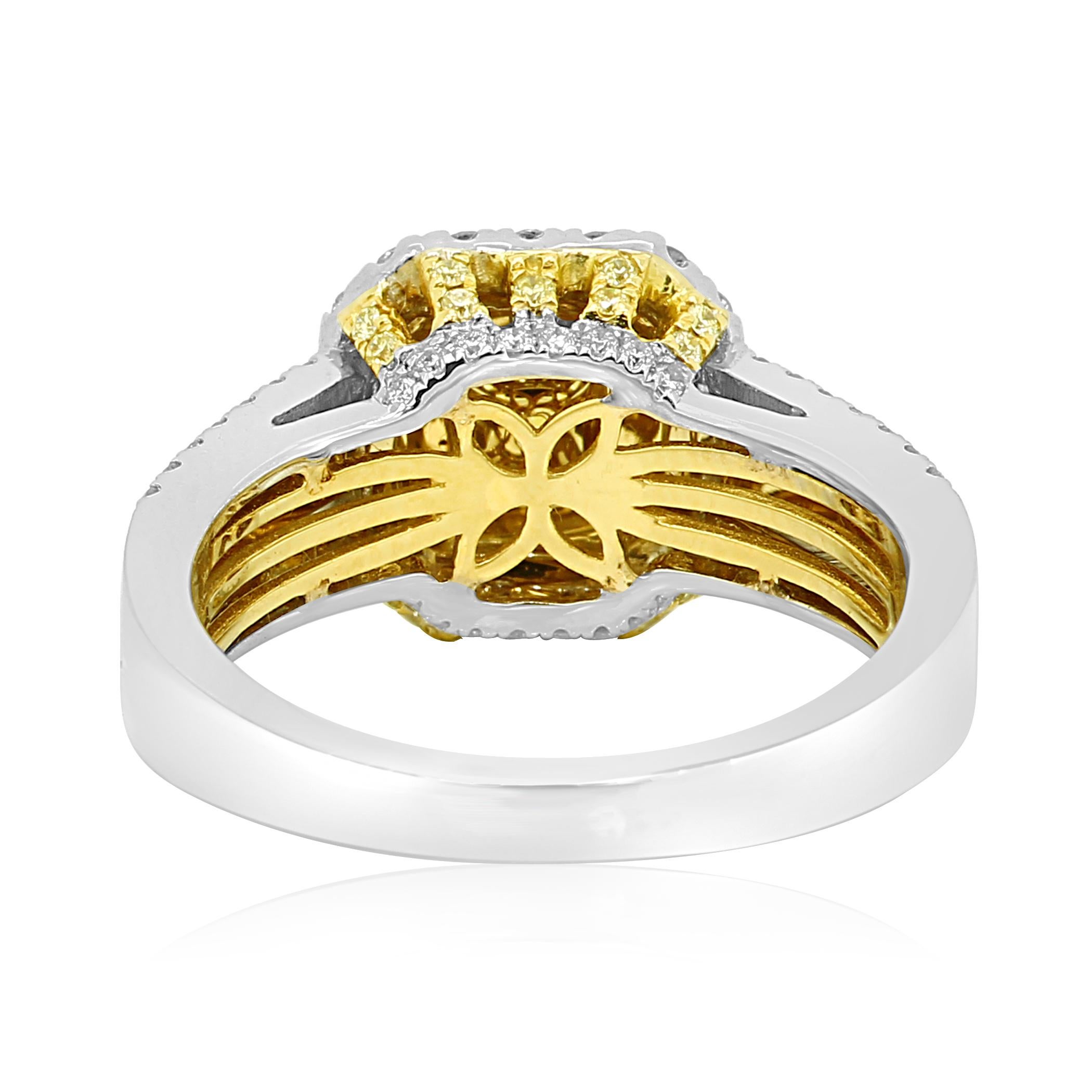 Natural Fancy Yellow Diamond Double Halo Two-Color Gold Bridal Cocktail Ring 3