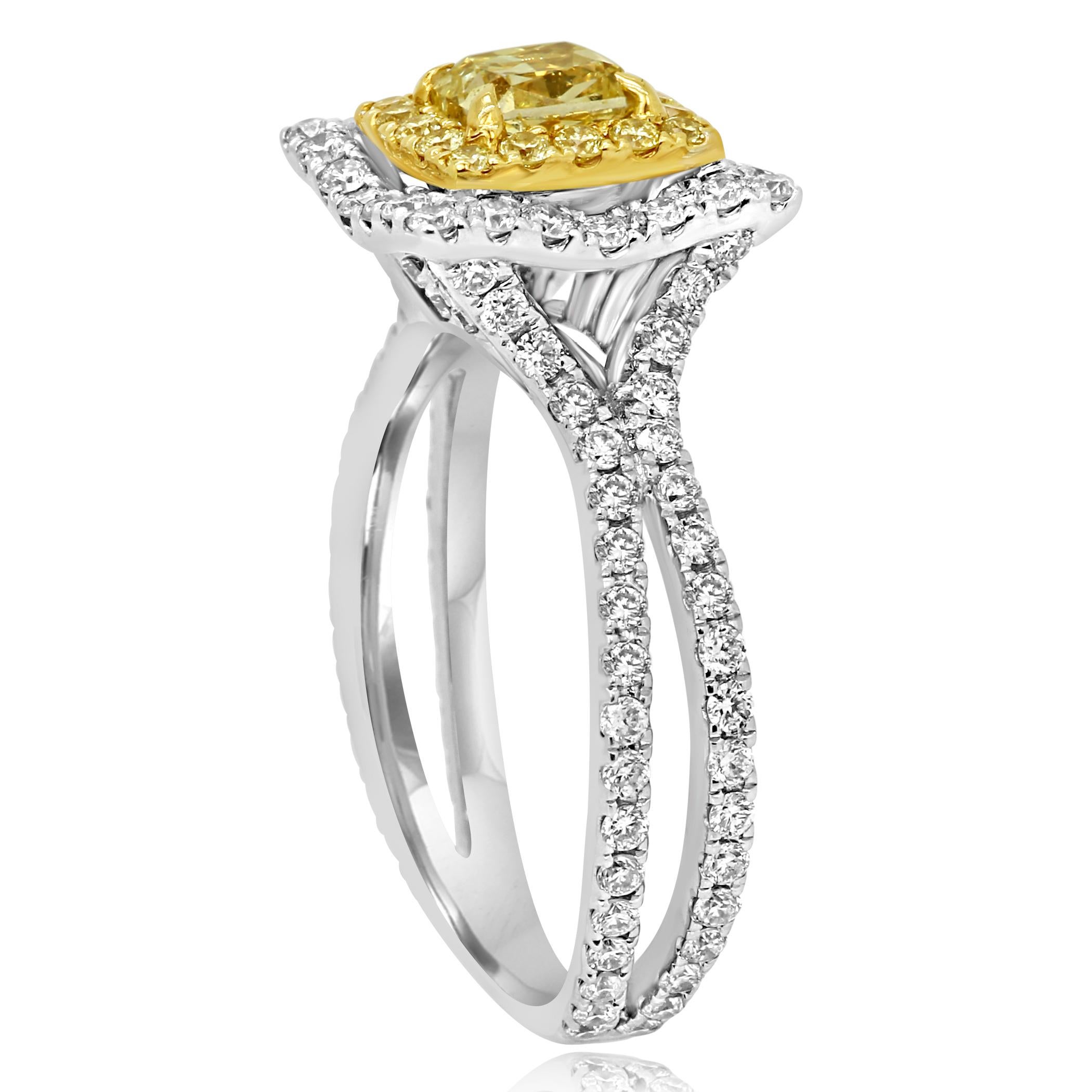 Men's Natural Fancy Yellow Diamond Double Halo Two-Color Gold Bridal Fashion Ring
