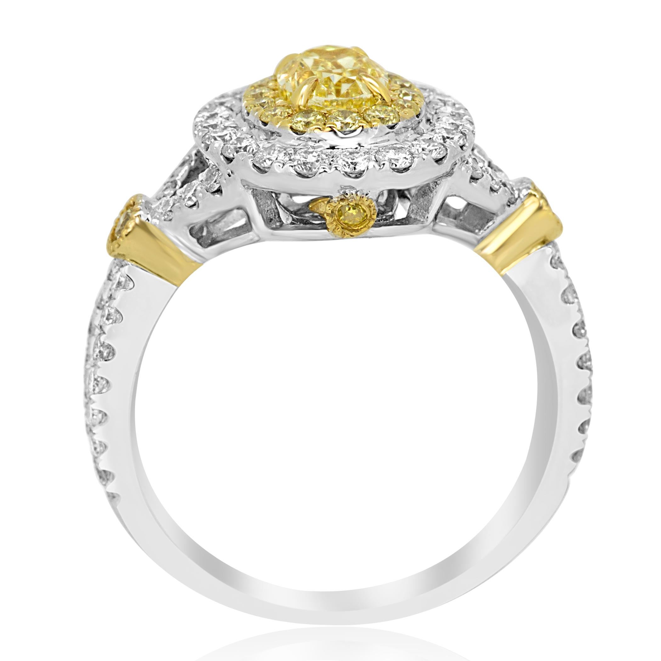 Natural Fancy Yellow Diamond Double Halo Two-Color Gold Bridal Fashion Ring 1