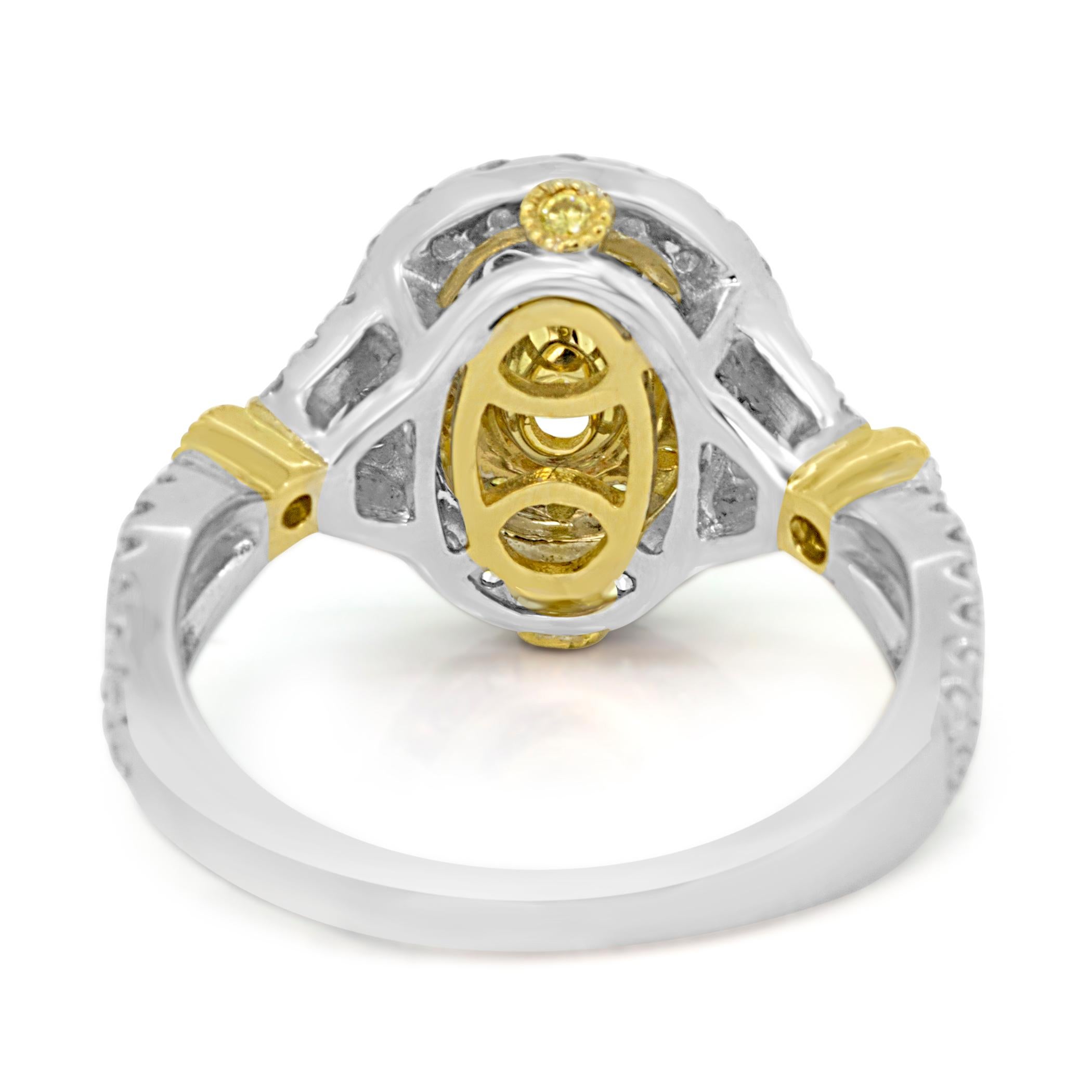 Natural Fancy Yellow Diamond Double Halo Two-Color Gold Bridal Fashion Ring 2