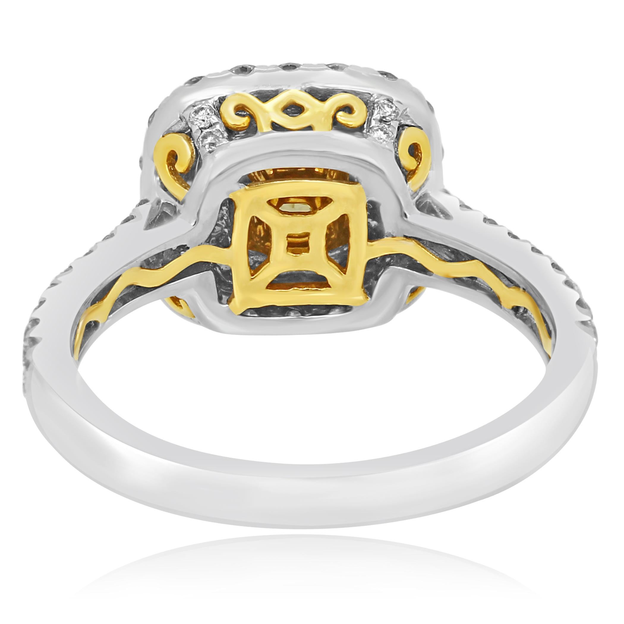 Natural Fancy Yellow Diamond Double Halo Two-Color Gold Bridal Fashion Ring 2