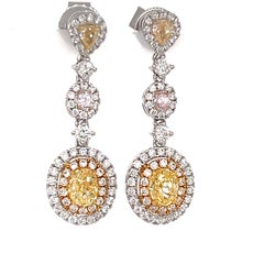 Natural Fancy Yellow and Light Pink Diamond Drop Earrings