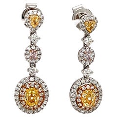 Natural Fancy Yellow and Light Pink Diamond Drop Earrings