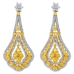 Natural Fancy Yellow Diamond Earring, 11.42 Carat, 18 Karat Gold