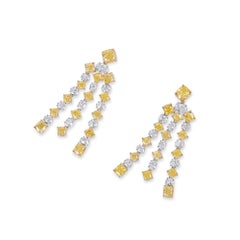 Natural Fancy Yellow Diamond Earrings 6.14 Ct Mix Shape 18K White & Yellow Gold