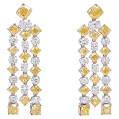 Natural Fancy Yellow Diamond Earrings 6.14 Ct Mix Shape 18K White & Yellow Gold
