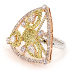 Bague éventail géométrique en or massif 14K avec diamant naturel de couleur jaune (certifié)