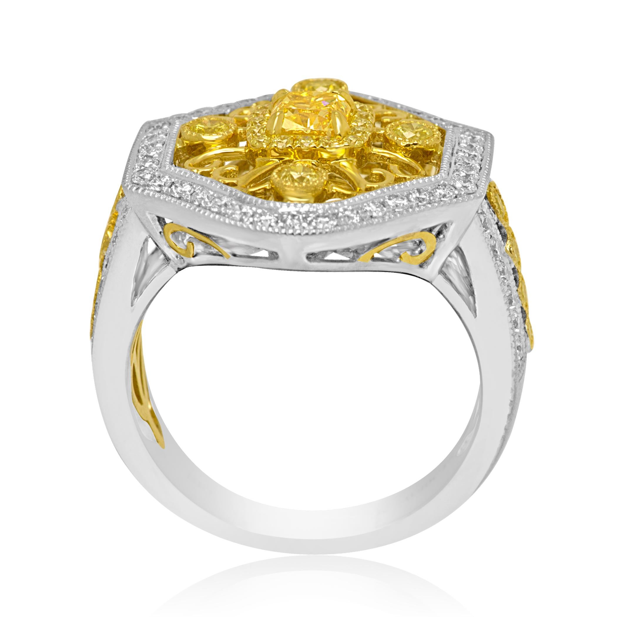 Women's Natural Fancy Yellow Diamond Halo Two-Color Gold Cocktail Ring