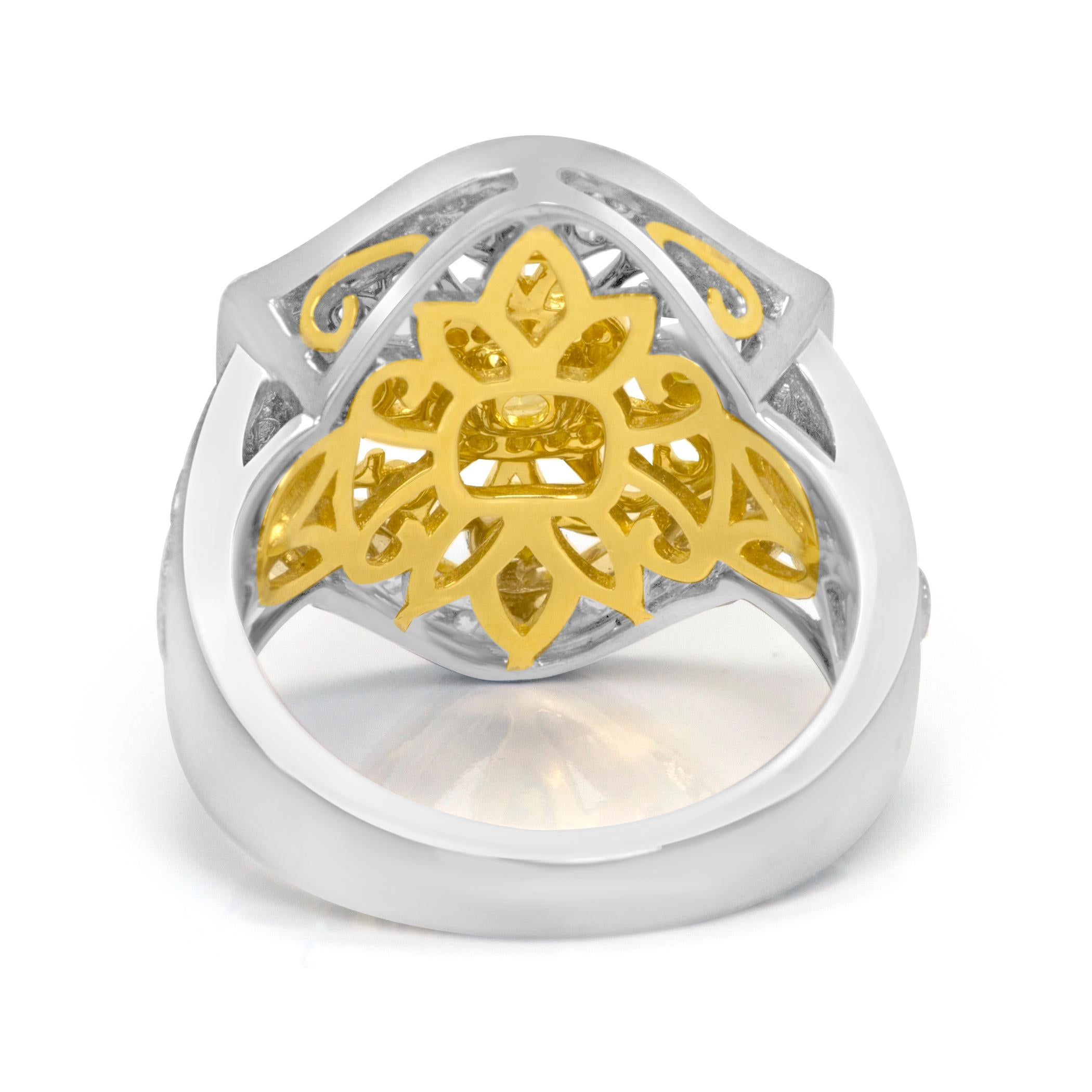 Natural Fancy Yellow Diamond Halo Two-Color Gold Cocktail Ring 1