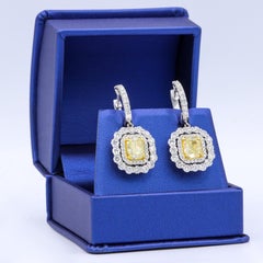 Natural Fancy Yellow Diamond Halo White Gold Earrings
